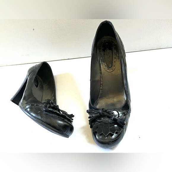 Shiny black real patent leather loafers with tassel & bow comfy block heels Eu39 - Picture 8 of 16
